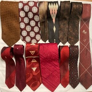 Vintage 1959s-80s Mens Tie Collection Lot x13 Red Browns Dots Stripes Patterns